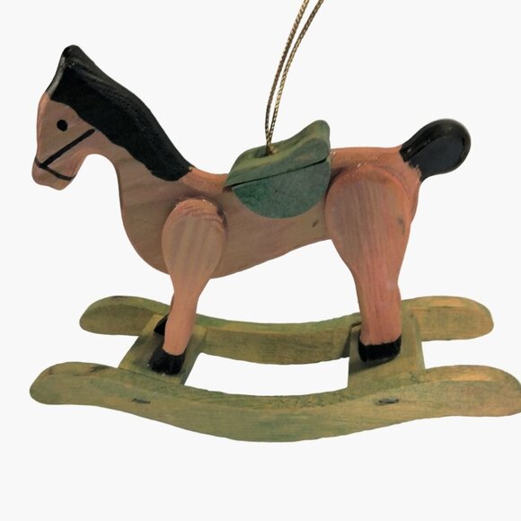 Wooden Rocking Horse Christmas Ornament Western - Picture 2 of 9